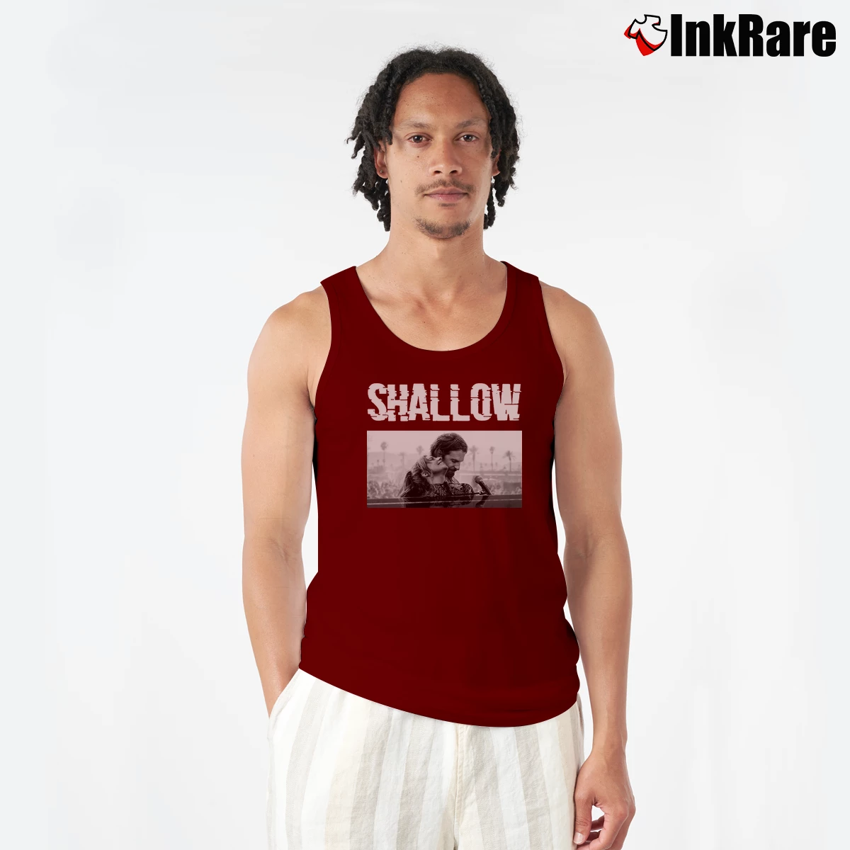 Men’s Lady Gaga Bradley Cooper Shallow Movie Motivational Love Tank Top in maroon | Breathable, Active-Friendly Design