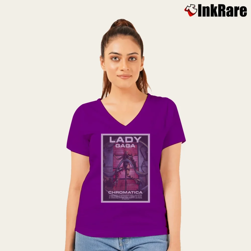 Women’s Lady Gaga Chromatica V-Neck Tee in purple | Chic Neckline, Soft Texture