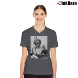 Women’s Lady Gaga Finger Bird Pokerface V-Neck Tee in charcoal | Chic Neckline, Soft Texture