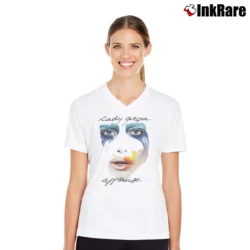 Women’s Lady Gaga Tour Concert Music V-Neck Tee in white | Chic Neckline, Soft Texture