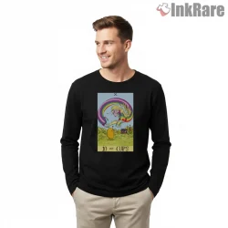 Lady Rainicorn Tarot Card Ten Of Cups Cartoon Shirt on black long sleeve shirt for men graphic tee