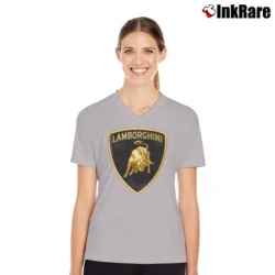 Women’s Lamborghini Logo Graphic V-Neck Tee in sport grey | Chic Neckline, Soft Texture