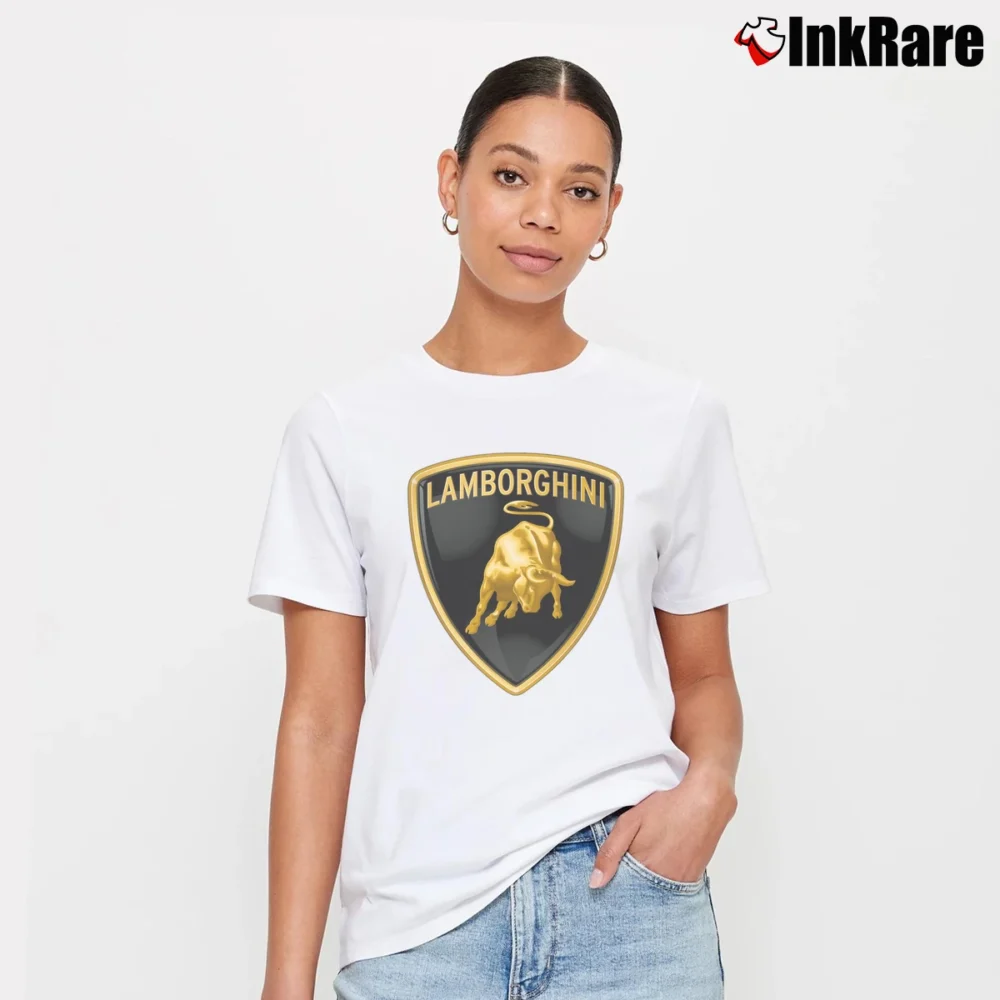 Women’s Lamborghini Logo Racing Graphic Signature T-Shirt in white | Soft, Flattering Fit