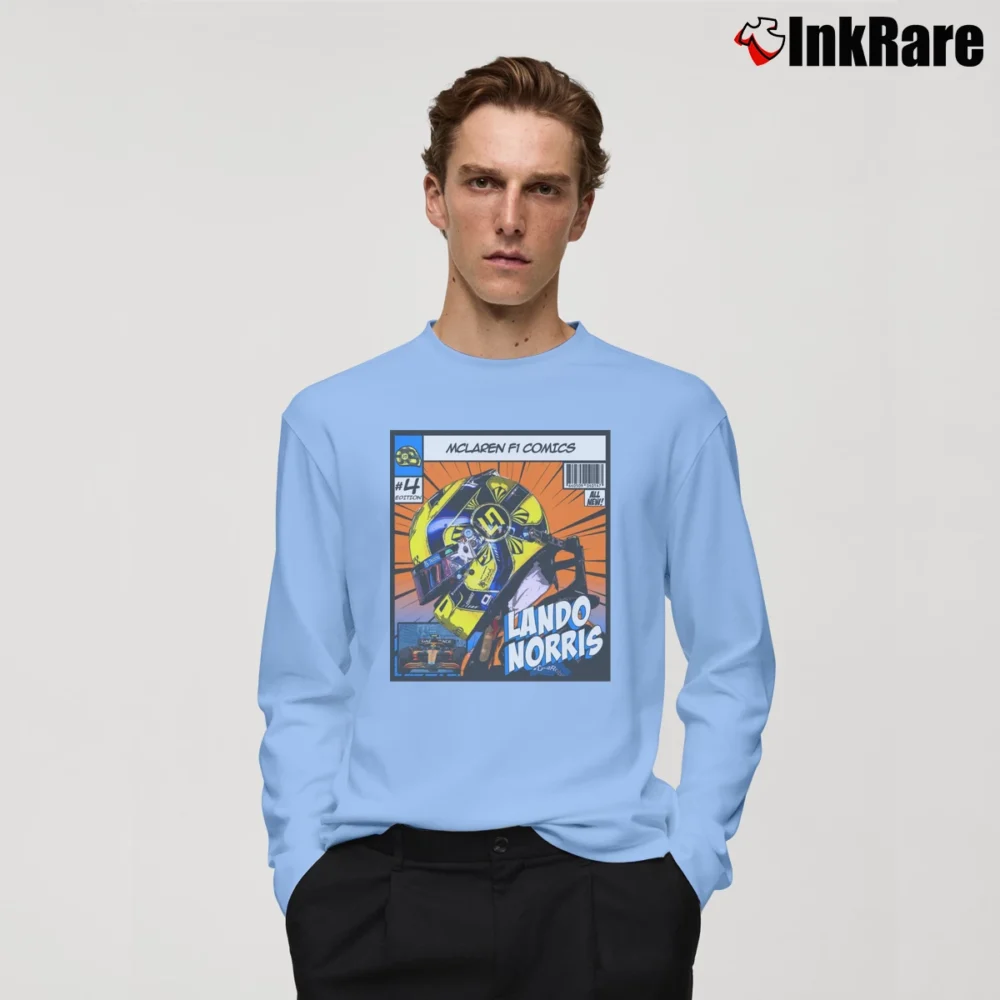 Men’s lando norris mclaren f1 comics for Formula 1 Fans Long-Sleeve Shirt in light blue | Sleek, Lightweight, Year-Round Wear