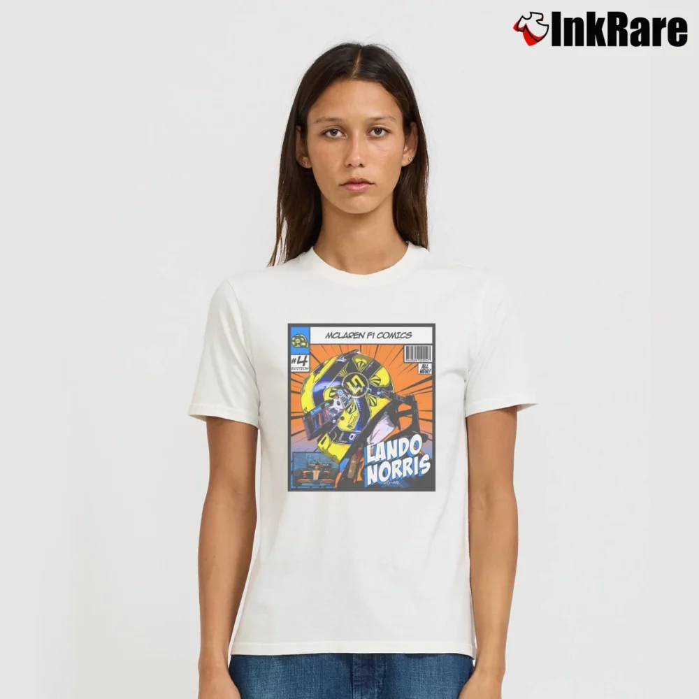Women’s lando norris mclaren f1 comics for Formula 1 Fans Signature T-Shirt in white | Soft, Flattering Fit