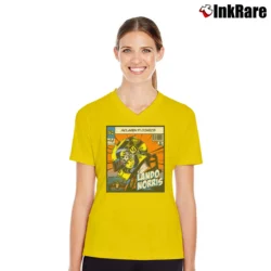 Women’s lando norris mclaren f1 comics for Formula 1 Fans V-Neck Tee in yellow | Chic Neckline, Soft Texture