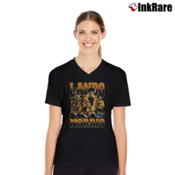 Women’s lando norris retro bootleg for F1 and Vintage Racing Fans V-Neck Tee in black | Chic Neckline, Soft Texture
