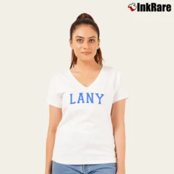 Women’s Lany Varsity Graphic V-Neck Tee in white | Chic Neckline, Soft Texture