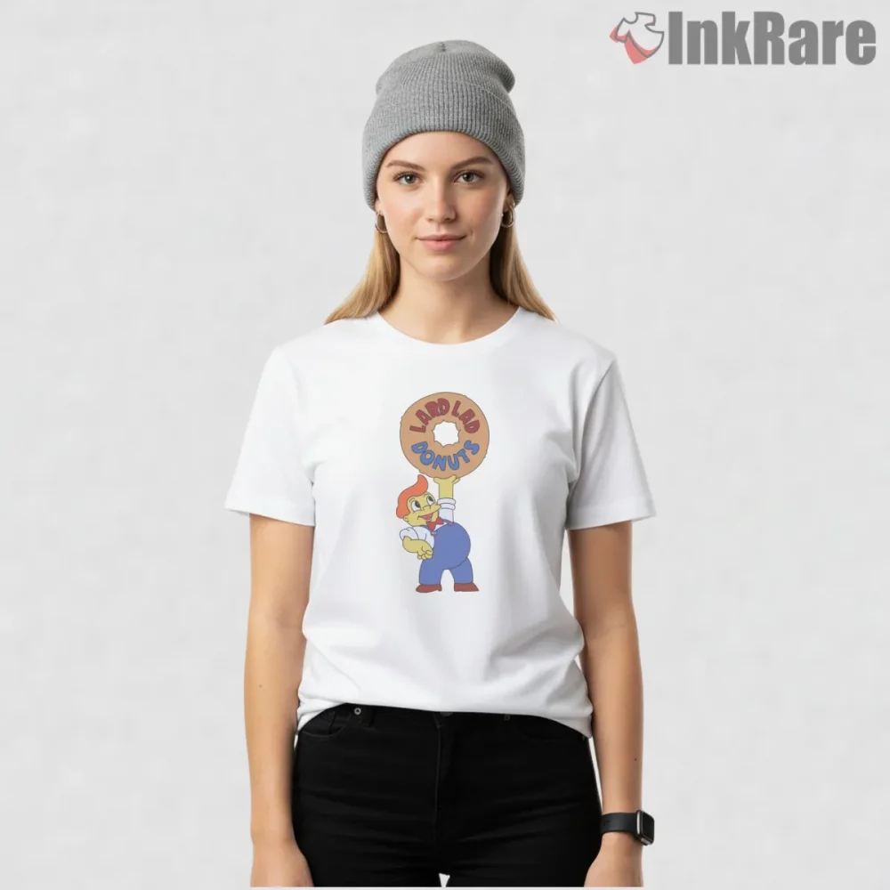 Lard Lad Donuts Classic Springfield Mascot Logo Shirt on white short sleeve shirt for women graphic tee