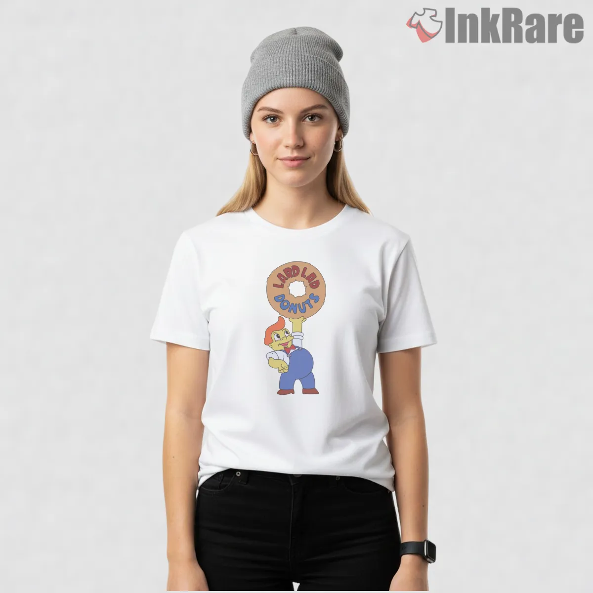 Lard Lad Donuts Classic Springfield Mascot Logo Short Sleeve White Lard Lad Donuts Classic Springfield Mascot Logo Shirt on white short sleeve shirt for women graphic tee