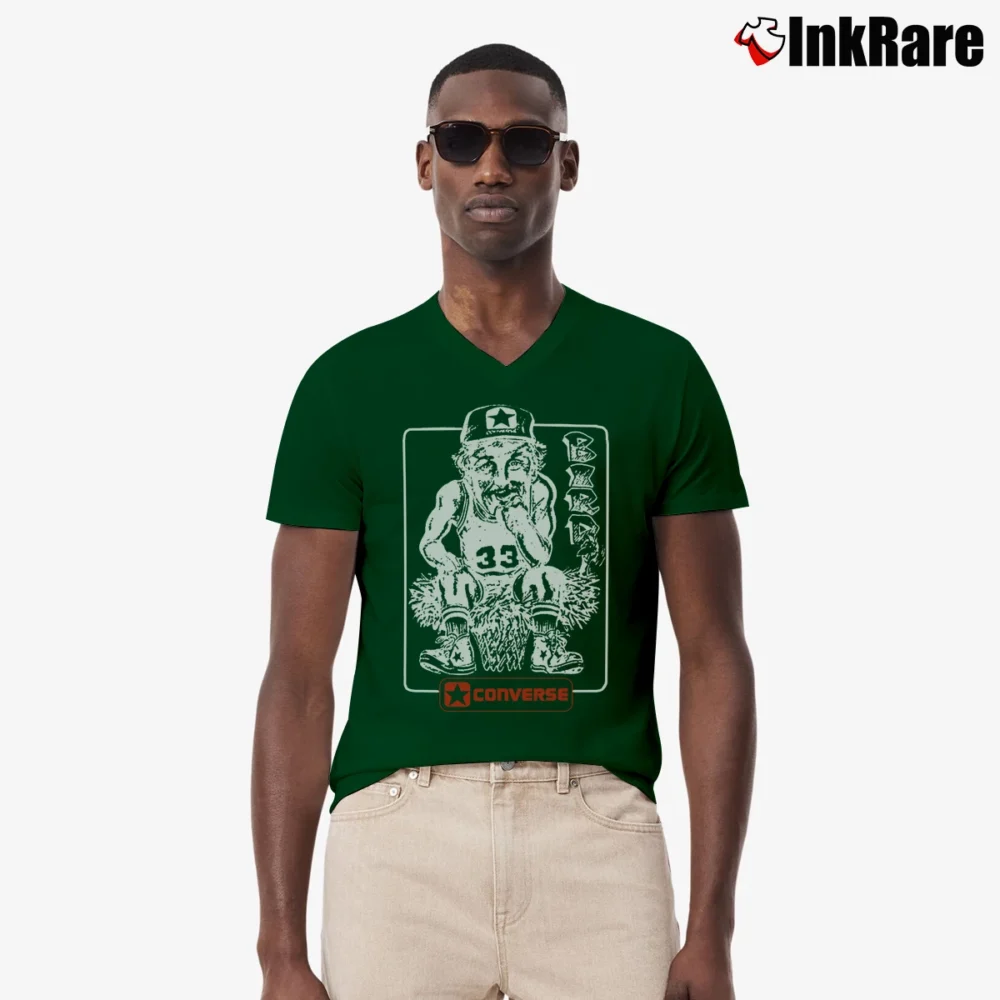 Men’s Larry Bird Converse NBA Cartoon V-Neck Tee in forest green | Sharp, Breathable, Everyday Staple