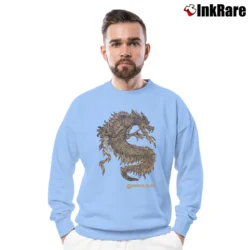 Men’s Las Vegas Imperial Palace Gold Dragon Glitter Crewneck Sweatshirt in light blue | Cozy Fabric, Clean Style