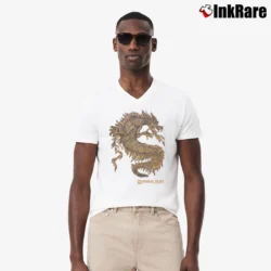 Men’s Las Vegas Imperial Palace Gold Dragon Glitter V-Neck Tee in white | Sharp, Breathable, Everyday Staple