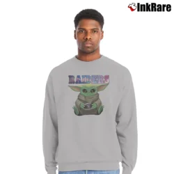 Men’s Las Vegas Raiders Baby Yoda Star Wars Football Crewneck Sweatshirt in sport grey | Cozy Fabric, Clean Style