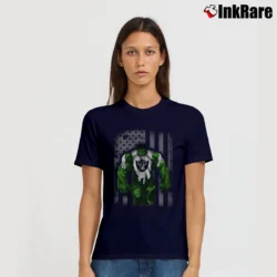 Women’s Las Vegas Raiders Hulk DC Marvel Superhero Crossover Signature T-Shirt in navy | Soft, Flattering Fit