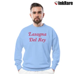 Men’s Lasagna Del Rey Funny Foodie Parody Crewneck Sweatshirt in light blue | Cozy Fabric, Clean Style