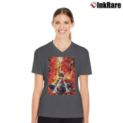 Women’s Last Shooting Rx78 Mobile Suit Gundam V-Neck Tee in charcoal | Chic Neckline, Soft Texture