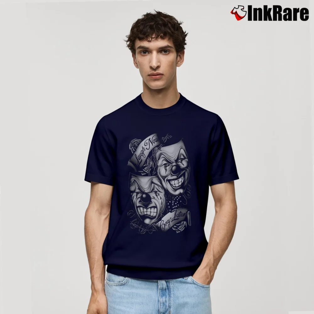 Men’s Laugh Now Cry Later Chicano Art Classic T-Shirt in navy | Soft, Breathable Everyday Wear