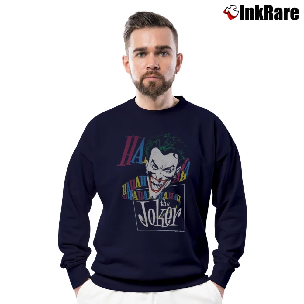 Men’s Laughing Joker 1987 Dc Comics Crewneck Sweatshirt in navy | Cozy Fabric, Clean Style