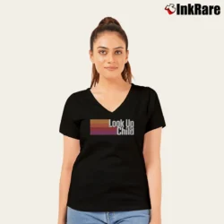 Women’s Lauren Daigle Look Up Child Striped V-Neck Tee in black | Chic Neckline, Soft Texture
