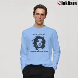 Men’s Lauryn Hill Dont Be A Hard Rock Retro Style Long-Sleeve Shirt in light blue | Sleek, Lightweight, Year-Round Wear