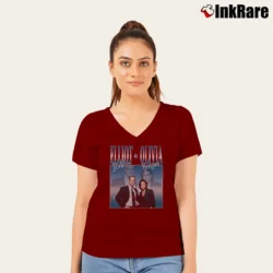 Women’s Law And Order Elliot Stabler Olivia Benson V-Neck Tee in maroon | Chic Neckline, Soft Texture