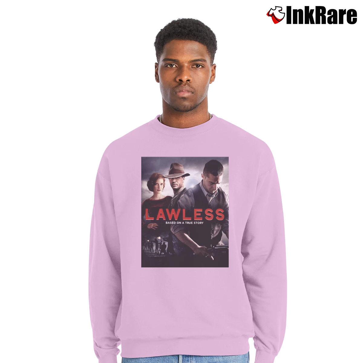 Men’s Lawless Movie Poster Bluray Dvd Crewneck Sweatshirt in light pink | Cozy Fabric, Clean Style