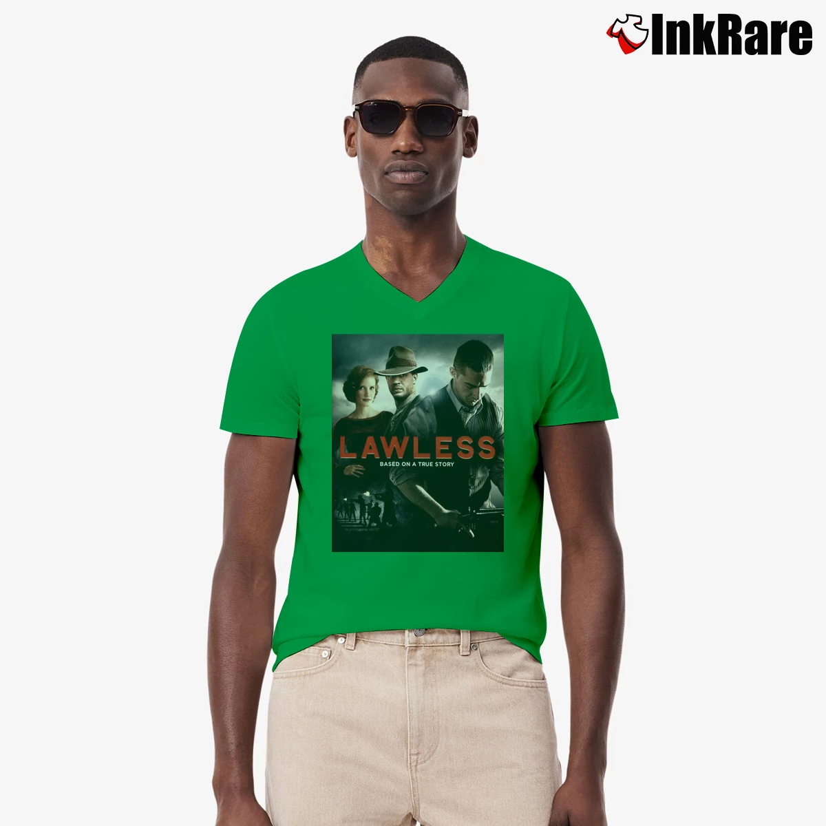 Men’s Lawless Movie Poster Bluray Dvd V-Neck Tee in irish green | Sharp, Breathable, Everyday Staple