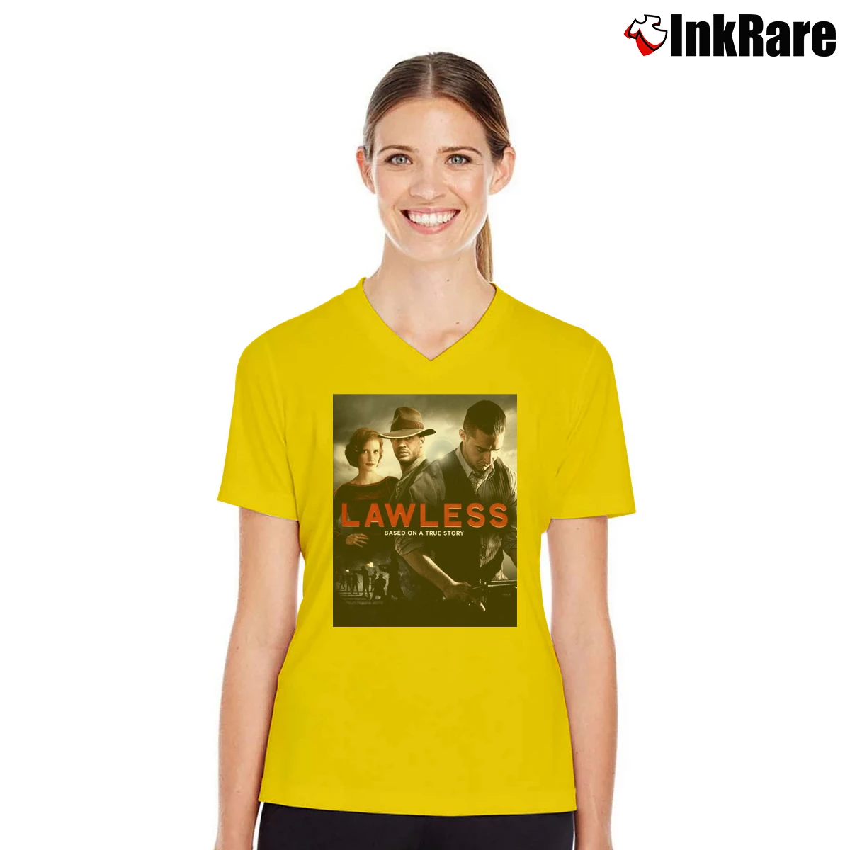 Women’s Lawless Movie Poster Bluray Dvd V-Neck Tee in yellow | Chic Neckline, Soft Texture