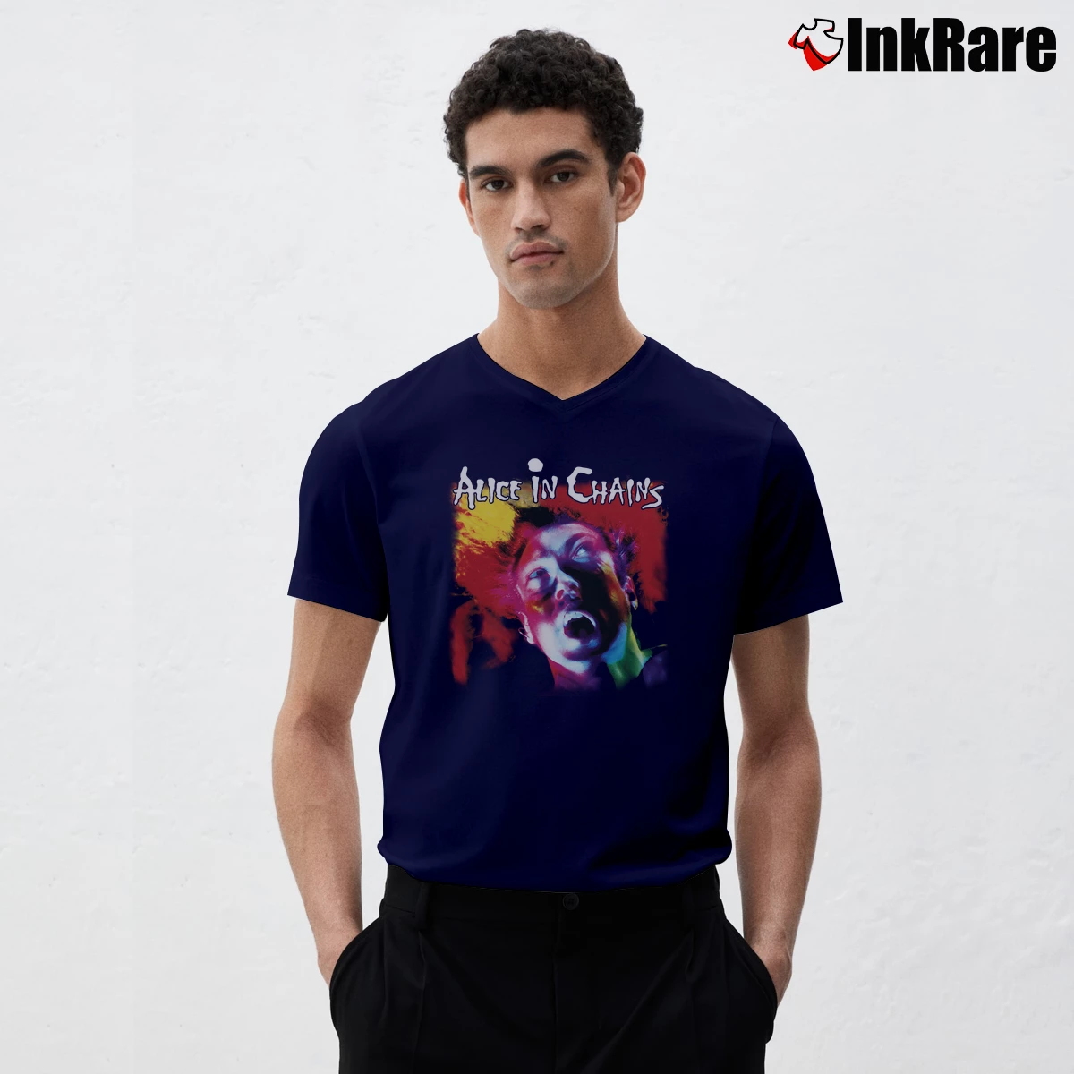 Men’s Layne Staley Facelift V-Neck Tee in navy | Sharp, Breathable, Everyday Staple