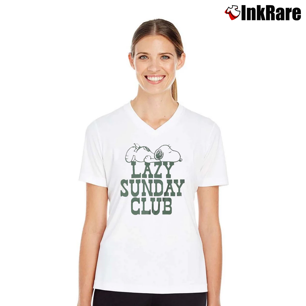Lazy Sunday Club Snoopy Women’s V-Neck Tee in white – Flattering Fit Women’s Lazy Sunday Club Snoopy V-Neck Tee in white | Chic Neckline, Soft Texture