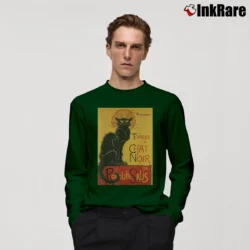 Men’s Le Chat Noir The Black Cat Steinlen Long-Sleeve Shirt in forest green | Sleek, Lightweight, Year-Round Wear
