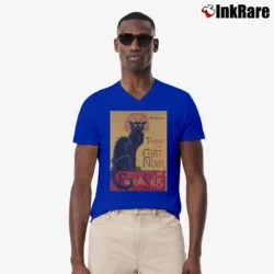Men’s Le Chat Noir The Black Cat Steinlen V-Neck Tee in royal blue | Sharp, Breathable, Everyday Staple