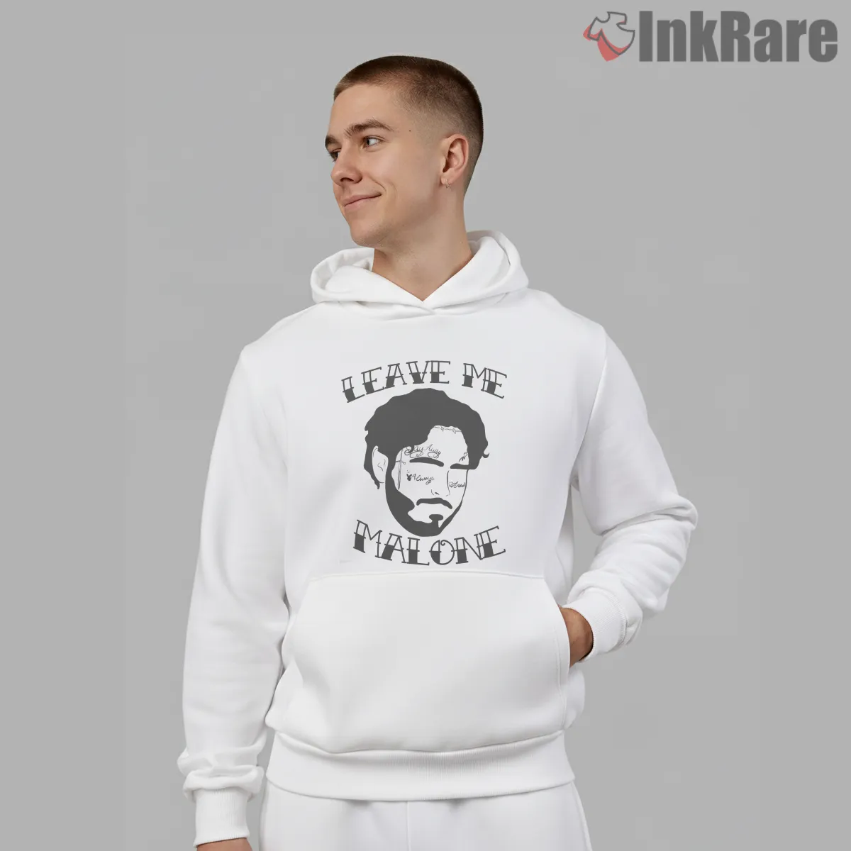Leave Me Malone Funny Post Malone Pun Hoodie White Leave Me Malone Funny Post Malone Pun Shirt on white hoodie for men graphic tee