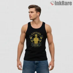 Lefties Gym Buff Ned Flanders Fitness Cartoon Shirt on black tank top for men graphic tee