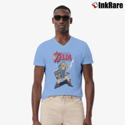 Men’s Legend Of Zelda Green Graphic V-Neck Tee in light blue | Sharp, Breathable, Everyday Staple