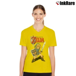 Women’s Legend Of Zelda Green Graphic V-Neck Tee in yellow | Chic Neckline, Soft Texture
