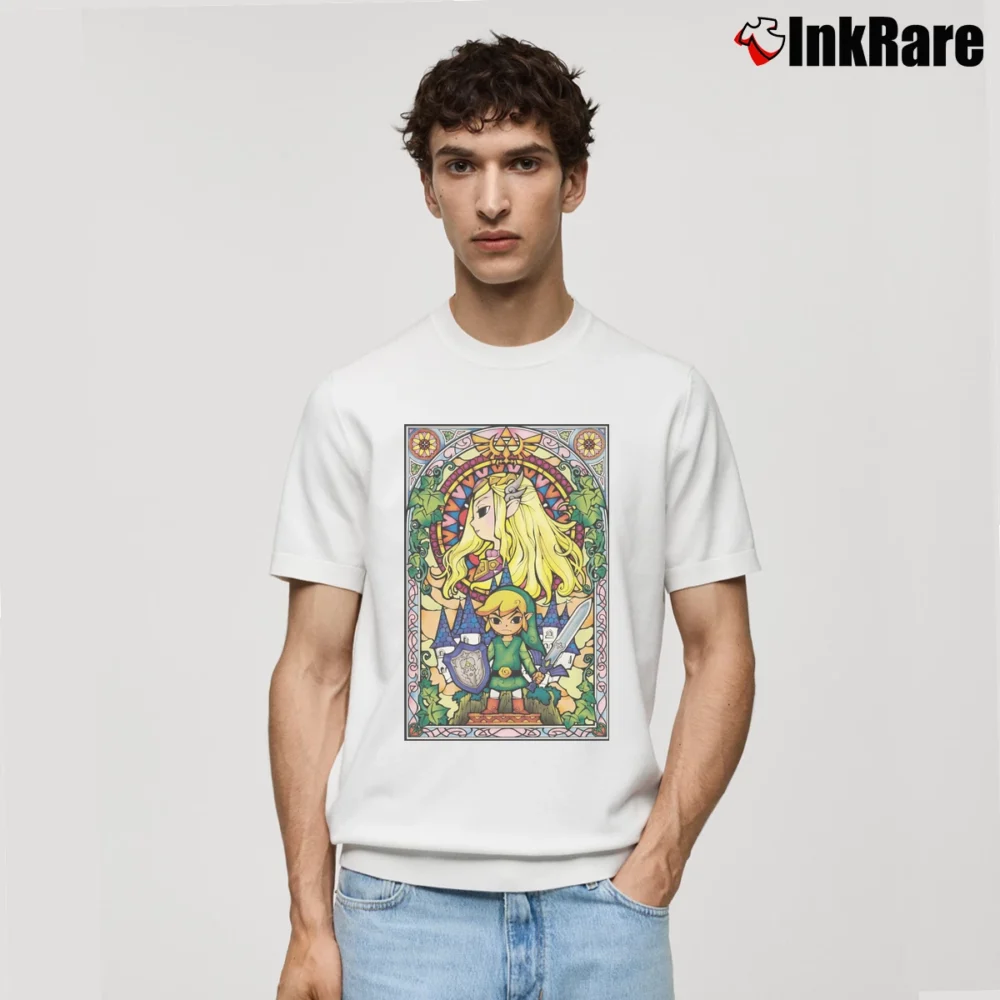 Men’s Legend Of Zelda Stained Glass Gamer Classic T-Shirt in white | Soft, Breathable Everyday Wear