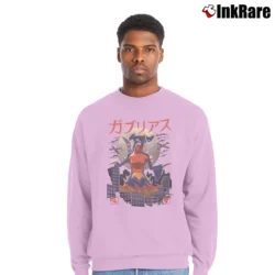 Men’s Legendary Dragon Ground Kaiju Garchomp Funny Crewneck Sweatshirt in light pink | Cozy Fabric, Clean Style
