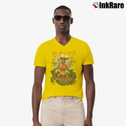 Men’s Legendary Dragon Ground Kaiju Garchomp Funny V-Neck Tee in yellow | Sharp, Breathable, Everyday Staple