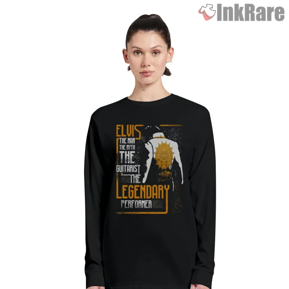 Legendary Elvis Presley Winged Guitar Back Print Shirt on black long sleeve shirt for women graphic tee