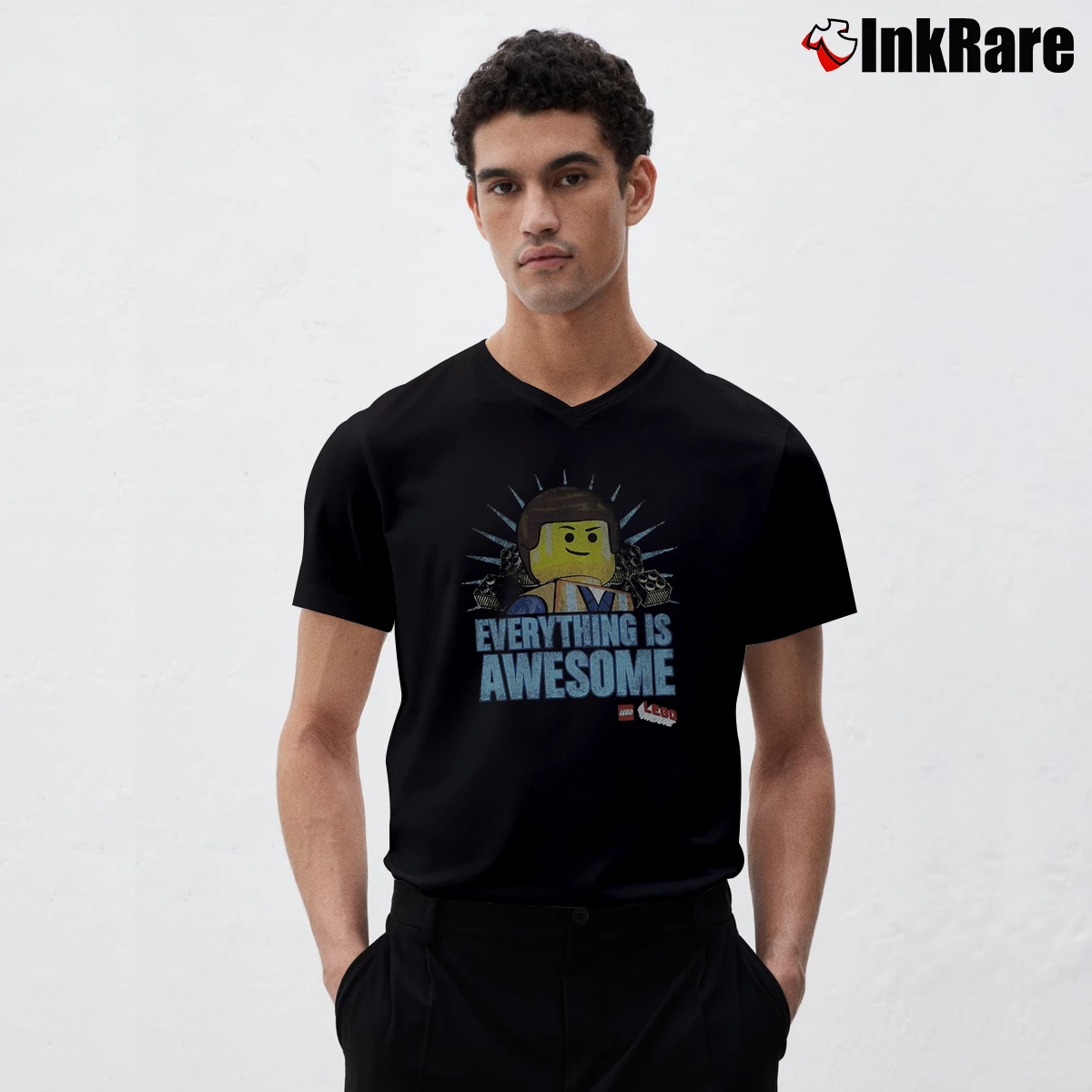 Lego Movie Everything Is Awesome Men’s V-Neck Tee in black – Modern Essential Men’s Lego Movie Everything Is Awesome V-Neck Tee in black | Sharp, Breathable, Everyday Staple