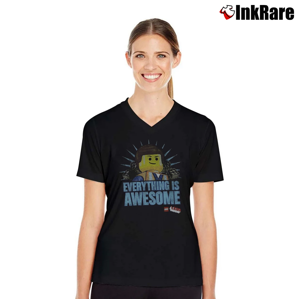 Lego Movie Everything Is Awesome Women’s V-Neck Tee in black – Flattering Fit Women’s Lego Movie Everything Is Awesome V-Neck Tee in black | Chic Neckline, Soft Texture