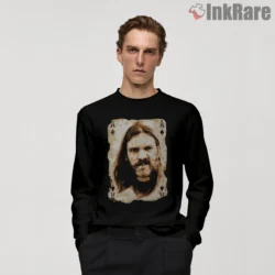Lemmy Ace Of Spades Vintage Portrait Card Shirt on black long sleeve shirt for men graphic tee