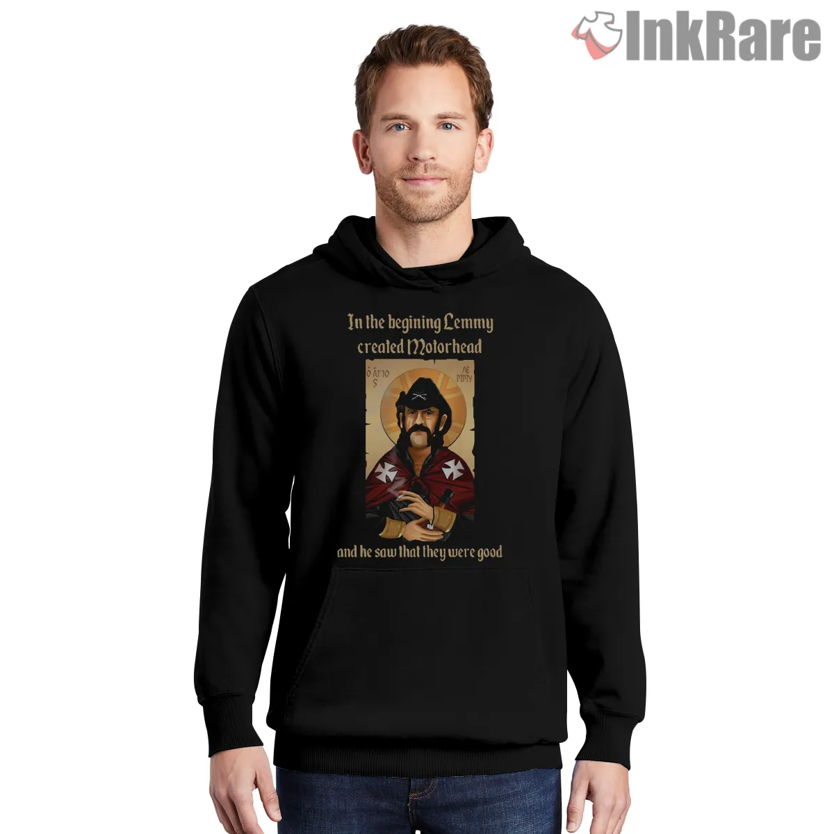 Lemmy Created Motorhead Comic Icon Poster Shirt on black hoodie for men graphic tee