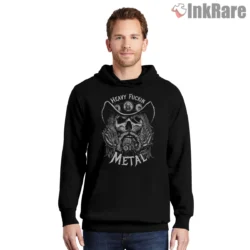 Lemmy Heavy Fuckin Metal Skull Banner Shirt on black hoodie for men graphic tee