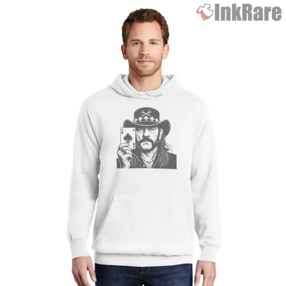 Lemmy Kilmister Ace Of Spades Card Portrait Shirt on white hoodie for men graphic tee