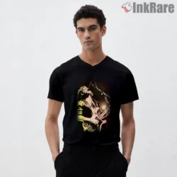 V neck black tee with Lemmy Kilmister vintage concert graphic