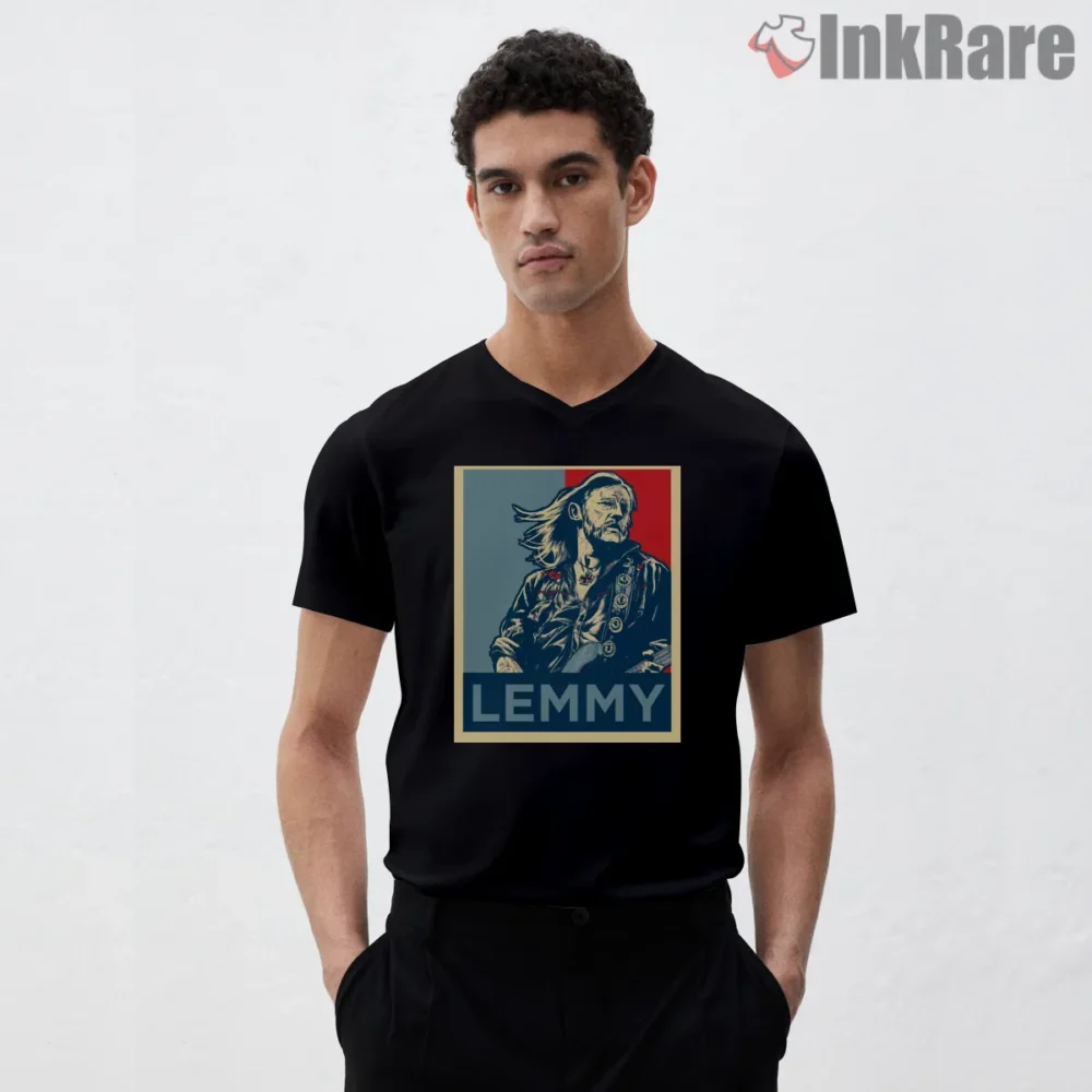 Lemmy Motorhead Hope Style Poster Graphic Shirt on black v-neck shirt for men graphic tee
