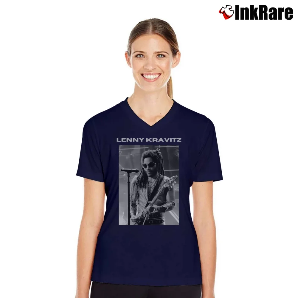 Women’s lenny kravitz in memoriam tribute band V-Neck Tee in navy | Chic Neckline, Soft Texture